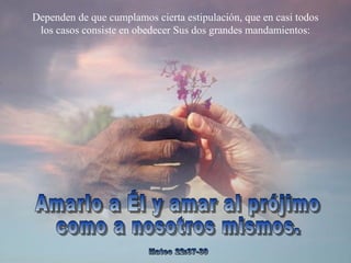 Dependen de que cumplamos cierta estipulación, que en casi todos
 los casos consiste en obedecer Sus dos grandes mandamientos:
 