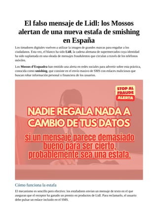El falso mensaje de Lidl- los Mossos alertan de una nueva estafa de ...
