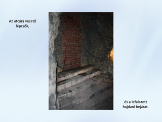 Az utcára vezetőAz utcára vezető
lépcsők,lépcsők,
és a lefalazottés a lefalazott
hajdani bejárat.hajdani bejárat.
 