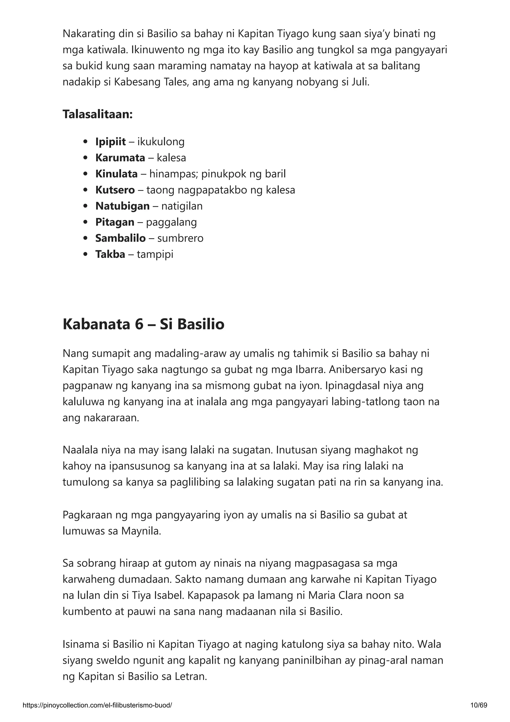 El Filibusterismo Buod Ng Bawat Kabanata 1-39 With Talasalitaan | PDF