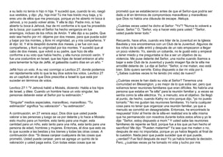 a su lado no tenía ni hijo ni hija. Y sucedió que, cuando la vio, rasgó 
sus vestidos, y dijo: ¡Ay, hija mía! Tú me has traído muy baja, y tú 
eres uno de ellos que me preocupa, porque yo he abierto mi boca á 
Jehová, y no puedo volver atrás. Y ella le dijo: Padre mío, si has 
abierto tu boca á Jehová, haz de mí conforme a lo que ha procedido 
de tu boca; por cuanto el Señor ha hecho venganza en tus 
enemigos, incluso de los niños de Amón. Y ella dijo a su padre, Que 
esto sea hecho por mí: déjame por dos meses, para que pueda subir 
y bajar por los montes, y llore mi virginidad, yo y mis compañeros. Y 
él dijo: Id. Y él la despidió durante dos meses, y se fue con sus 
compañeras, y lloró su virginidad por los montes. Y sucedió que al 
cabo de dos meses, que volvió a su padre, que hizo de ella 
conforme a su voto que había hecho, y ella nunca conoció varón. Y 
fue una costumbre en Israel, que las hijas de Israel entraron al año 
para lamentar la hija de Jefté, el galaadita cuatro días en un año. " 
Jefté hizo un voto. A su vez conmigo a Levítico 27, donde podemos 
ver rápidamente sólo lo que la ley dice sobre los votos. Levítico 27 
es un capítulo en el que Dios prescribe a Israel lo que está por 
suceder en términos de votos. 
Levítico 27:1 "Y Jehová habló a Moisés, diciendo: Habla a los hijos 
de Israel, y diles: Cuando un hombre hace un voto singular, las 
personas deberán estar al Señor por tu estimación." 
"Singular" medios especiales, maravilloso, maravilloso. "Tu 
estimación" significa "su valoración" - "su estimación". 
A continuación, en 27 versos aquí, Dios dice que usted puede 
valorar a las personas y luego se va por delante y lo hace a Moisés: 
esto mucho para un hombre, esto tanto para una mujer, esta 
cantidad para un niño, esto tanto para una niña, esta tanto para una 
persona de edad, hombres y mujeres. Entonces, él dice que esto es 
lo que sucede a las bestias y los bienes y todas las otras cosas. A 
continuación dice: "Si desea canjear cualquiera de las cosas que 
prometió, Usted puede canjear, pero se agrega un quinto de la 
valoración y usted paga extra. Con todas estas cosas que se 
prometió que se establecieron antes de que el Señor-que podría ser 
dado a él en términos de compromisos maravilloso y maravilloso 
que Dios no había una cláusula de escape. Aleluya. 
¿Cuántas veces usted ha dicho al Señor: "Yo"? "Nunca lo volveré a 
hacer, Señor." O, "Señor, voy a hacer esto para usted." "Señor, 
usted puede tener todo." 
Recuerdo, hace años, cuando era líder de la Juventud en la Iglesia 
Bautista y nos encontramos con un Club de la Juventud. Algunos de 
los niños de la calle entró y después de un rato empezaron a llegar 
un poco violento. Yo, siendo un cobarde, no le gustó esto y empecé 
a tener miedo y me preguntaba si iba a ser un objetivo de su 
violencia. Me puse delante del Señor, una noche cuando íbamos a 
bajar a este Club de la Juventud y puedo imagen fija de la silla me 
arrodillé delante de. Le dije al Señor: "Señor, si me matan, eso está 
bien. Sólo quiero servirle. Estoy dispuesto a dar mi vida por ti. 
"¿Sabes cuántas veces lo he tenido (mi vida) de nuevo? 
¿Cuántas veces le han dado su vida al Señor? Tenemos una 
comunidad en Blessington, y es mejor de lo que solía ser, pero que 
solíamos tener reuniones familiares que eran difíciles. No habría una 
persona que estaba en "la silla" para la reunión familiar y, a veces se 
sentía como la silla eléctrica. Yo, a menudo, era el objetivo. Se llegó 
al punto, de hecho, cuando Kathy no vino porque dijo, "yo no puedo 
tomarlo." No me gustan las reuniones familiares. Yo haría cualquier 
cosa para no tener que organizar una reunión familiar, ya que a 
menudo se convirtió en desagradable. Entonces, he encontrado la 
respuesta! Volví al frente de la silla-en realidad era la silla misma 
que ha permanecido con nosotros durante todos estos años-y yo le 
dije: "Señor, estoy dispuesto a morir." Y usted sabe las reuniones 
familiares de repente se fácil, porque fue a los que ya han hecho el 
sacrificio! Me dijo: "Pueden matarme!" Ya sea que me maten o no, 
después de eso no importaba, porque yo ya había llegado al final de 
la cuestión. Nada peor que puede suceder que el que puede, 
¿verdad? Fue fácil después de eso! Yo ya había tomado la decisión. 
Pero, ¿cuántas veces ya he tomado mi vida y lucho por mis 
 