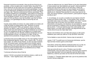 Entonces la escritura se enciende y dice que él era el hijo de una 
prostituta. ¿Cómo se aplica esto a nuestro Señor Jesucristo? En la 
forma hebrea de ver las cosas que nunca perdió su ascendencia. 
Una y otra vez en las Escrituras se encuentra genealogías. Cuando 
no fue la restauración de Babilonia de los hijos de Israel, hubo gente 
que llegó y dijo: "Nosotros pertenecemos! Somos sacerdotes! "Pero 
no pudieron probarlo por su genealogía. ¿Qué había en el fondo era 
tan importante. Cuando Jesús viene? Él era el hijo de una prostituta. 
Venía de Rahab la ramera, que se casó con salmón y su hijo se 
casó con Ruth que Boaz y cuyo hijo fue Obed, cuyo hijo fue David. 
Allí mismo, en la genealogía de Jesús, Él era el hijo de una 
prostituta. 
Cuando Jesús estaba en la tierra, los Judios señaló con el dedo a él 
y trató de probar su propia justicia y dijo: "Nosotros no somos 
nacidos de fornicación!" Ellos, por supuesto, estuvo viendo la 
situación con María y José y el hecho de que sabían que Jesús 
había nacido fuera del matrimonio, estaban señalando con el dedo a 
él. Él no se avergüenza de ello. Él se alegra en su corazón para 
acoger a aquellos que han ofendido. Estamos bendecidos hoy que 
él está dispuesto a tomar y se identifica con ellos. Si bien es 
apartado de los pecadores, él seguía siendo un amigo de ellos. 
La Escritura dice que él (Jefté) vivían en Tob. Que significa "bueno"! 
Esto simplemente significa "bueno". Miro a Jesús y dijo: "Yo soy el 
buen pastor". En el libro de los Hechos, se dice que pasó haciendo 
el bien. El hombre bueno, del buen tesoro de su corazón saca lo 
bueno. Él hizo a luz lo que era bueno? Lo hizo! La palabra de las 
palabras de Dios-la gracia salían de su boca. Las acciones que hizo 
fueron los actos de justicia de la fe y la obediencia de su Padre. 
Vivía en un lugar que era bueno. 
Y entonces la Escritura dice al final de 
Jueces 11:03 (b) 'y se juntaron los hombres ociosos, y salió con él. 
"(N ota B.:." Vano "significa vacío, inútil, ocioso). 
¿Cómo se relaciona eso con Jesús? Bueno no los doce (discípulos) 
a veces parecen ser más obstáculo que ayuda? ¿Qué provecho le 
parece que hay al Señor Jesús en sus tres años y medio del 
ministerio de tener los doce que tuvo que arrastrar con él todo el 
tiempo? En un momento, él tiene que decir a Pedro: "¡Quítate de 
delante de mí, Satanás! Para savorest tú no las cosas que son de 
Dios, sino de los hombres! "¿Qué provecho? ¿Qué ayuda le ninguno 
de ellos le dan? 
Y, sin embargo, en un punto, en el libro de Juan leemos cómo Él 
levanta sus manos al cielo y dijo: "Te doy gracias, Dios, que has 
escondido estas cosas a los sabios y revelado a los niños." Cuando 
Jesús estuvo aquí en la tierra, era como David, que tenía el 
descontento y la angustia y los deudores, los que estaban en deuda 
que se le acercaron y rodearon a él en la cueva de Adulam. Jesús 
hizo lo mismo. Y mira que estamos aquí hoy! ¿Qué aportan a la 
fiesta? Bueno, si te trajo nada a la fiesta, que seguramente se dan 
cuenta ahora de que era mejor dejar fuera. 
Reunió a los hombres vano a él. Digo esto porque yo sólo quiero 
establecer para usted que Jefté es un tipo del Señor Jesucristo. 
Ya he hablado un poco de Amón. Vamos a leer el versículo 4: 
Jueces 11:04 "Y sucedió que en el transcurso del tiempo, que los 
hijos de Amón hicieron guerra contra Israel." 
Creo Amón, el hijo de la relación incestuosa entre Lot y su hija, es 
una imagen de un pueblo que está enamorado de sí mismos. 
Creo que sería útil recurrir a dos a Timoteo a que me referí 
anteriormente. Creo que estos versos son instructivas para nosotros, 
ya que ellos describen como ser específico para los últimos días. 
Sabemos y creemos que estos son los días de la final de la edad. 
2 Timoteo 3:1 "También debes saber esto: que en los postreros días 
vendrán tiempos peligrosos. 
 