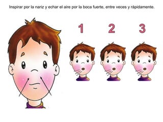 Inspirar por la nariz y echar el aire por la boca fuerte, entre veces y rápidamente. 
 