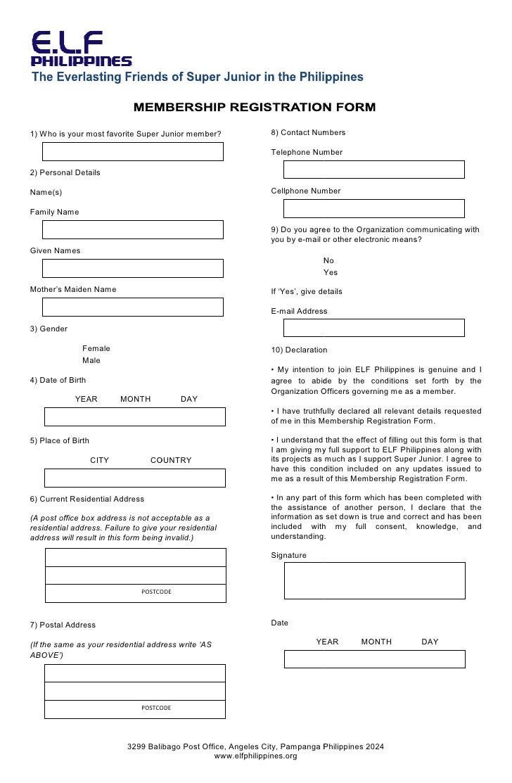 sample form application membership club for ELF Registration Philippines Membership Form sample form application membership club for ELF Registration Philippines Membership Form
