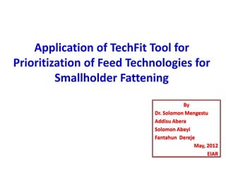 Results and experiences using value chain analysis, FEAST and Techfit tools in the Ethiopian Livestock Feed Project