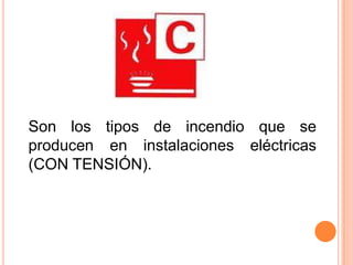Son los tipos de incendio que se producen en instalaciones eléctricas (CON TENSIÓN). 