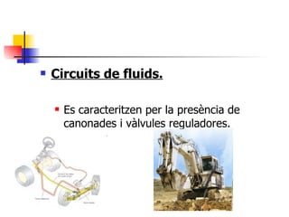 Circuits de fluids. Es caracteritzen per la presència de canonades i vàlvules reguladores. 