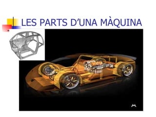 LES PARTS D’UNA MÀQUINA Estructura. Està constituïda per les parts fixes de la màquina sobre les quals es recolzen la resta de les peces. Pot protegir la màquina. Pot ser una armadura de barres o una carcassa exterior. 