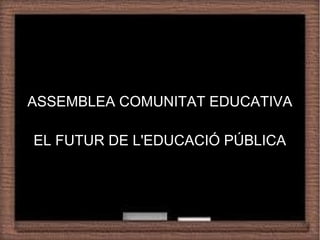 Recommendation of a Strategy


ASSEMBLEA COMUNITAT EDUCATIVA
             Title

EL FUTUR DE L'EDUCACIÓ PÚBLICA
 