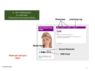 8 - HELP INDIVIDUALS
to build their
Professional Learning Portfolios
Have you set up a
PLP?
23
© C4LPT, 2015
 