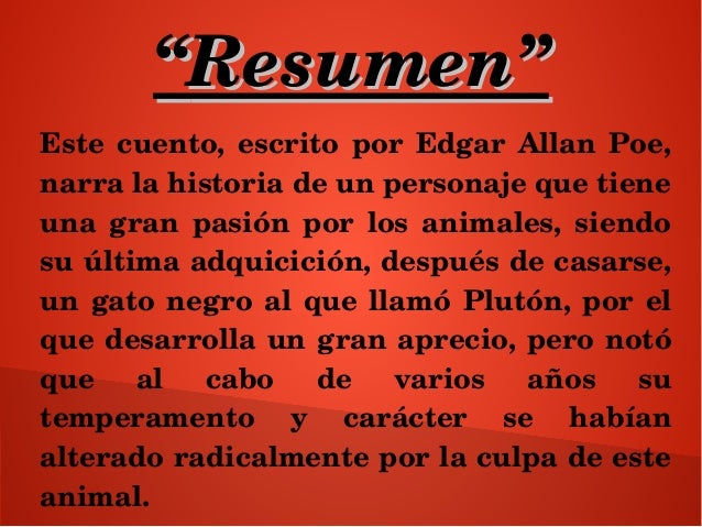 Resumen Del Cuento El Gato Negro