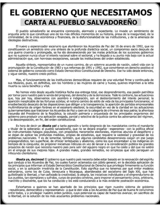 El gobierno que necesitamos, Carta al Pueblo Salvadoreño