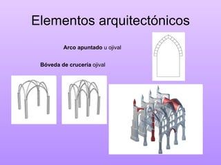 Elementos arquitectónicos Arco apuntado  u ojival Bóveda de crucería  ojival 