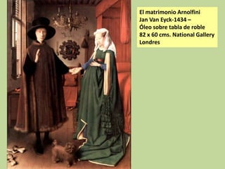El matrimonio Arnolfini
Jan Van Eyck-1434 –
Óleo sobre tabla de roble
82 x 60 cms. National Gallery
Londres

 