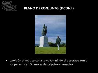 PLANO DE CONJUNTO (P.CONJ.)




• La visión es más cercana se ve tan nítido el decorado como
  los personajes. Su uso es d...