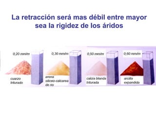 La retracción será mas débil entre mayor
sea la rigidez de los áridos

 