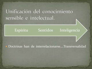 Unificación  del  conocimiento  sensible  e  intelectual.Doctrinas  han  de  interrelacionarse….Transversalidad