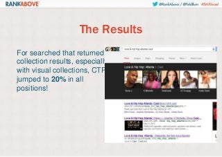 The Results
For searched that returned
collection results, especially
with visual collections, CTR
jumped to 20% in all
positions!

 