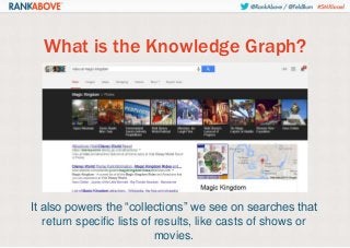 What is the Knowledge Graph?

It also powers the ―collections‖ we see on searches that
return specific lists of results, like casts of shows or
movies.

 