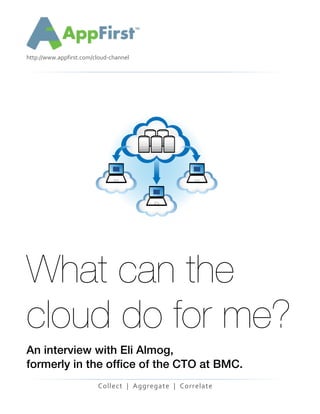 
	
  
	
  
	
  
	
  
http://www.appfirst.com/cloud-­‐channel	
  
	
  
	
  
	
  
	
  




What can the
cloud do for me?
An interview with Eli Almog,
formerly in the office of the CTO at BMC.
                             Collect	
  	
  |	
  	
  Aggregate	
  	
  |	
  	
  Correlate	
  
                                                          	
  
 
