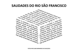 SAUDADES DO RIO SÃO FRANCISCO
FOTOS POR ELIANE BERNARDES DE SOUZA/2015
 
