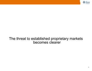The threat to established proprietary markets
               becomes clearer




                                                18
 