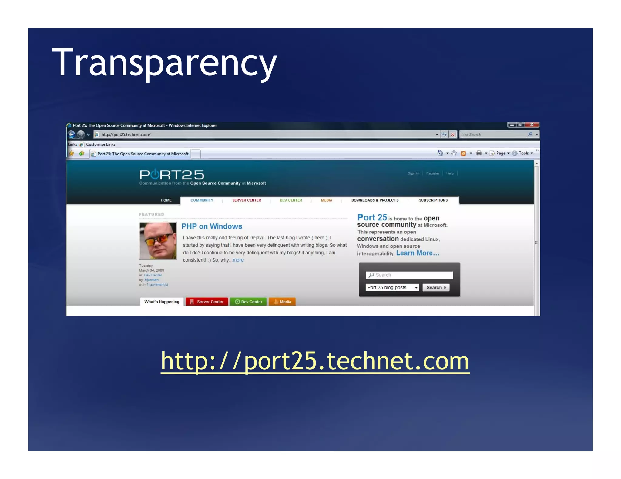 Transparency




     http://port25.technet.com
 