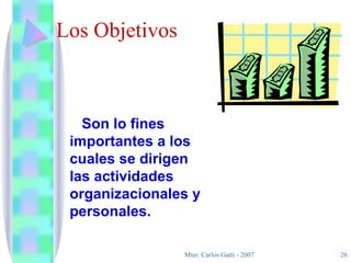 Los Objetivos Son lo f ines importantes a los cuales se dirigen las actividades organizacionales y personales. 