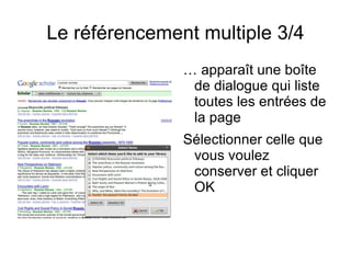 Dans ces cas là, Zotero est capable de relever en une fois les coordonnées de chaque entrée listée sur la page Exemple de page de résultats sous Google scholar 