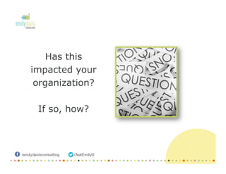 Has this
impacted your
organization?
If so, how?
 