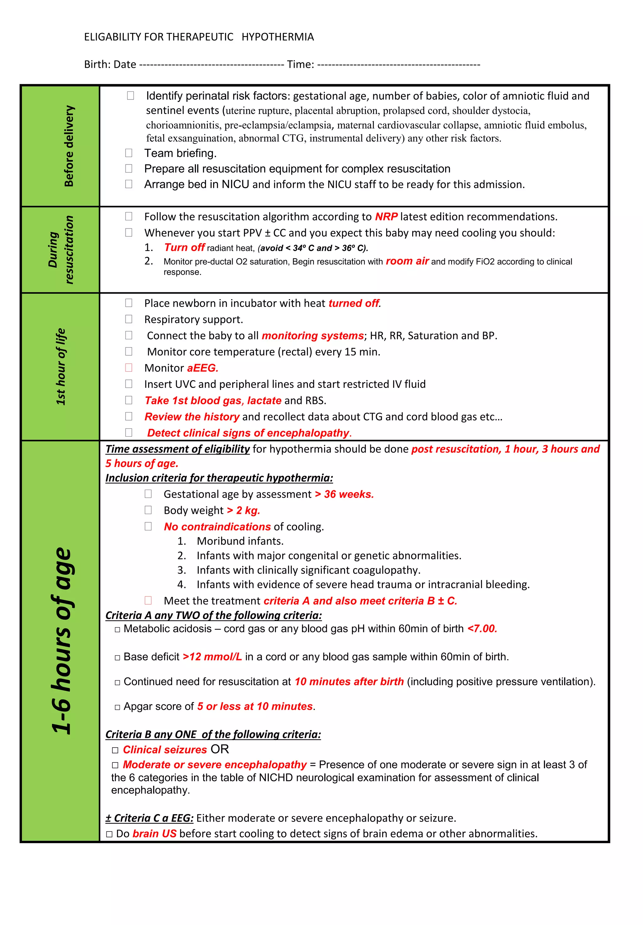 Eligability for therapeutic hypothermia protocol | PDF | Pregnancy ...
