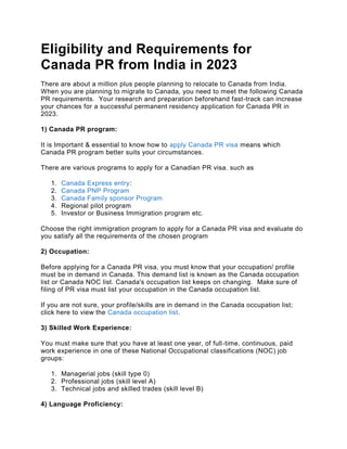 Eligibility and Requirements for Canada PR from India in 2023.docx