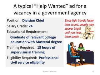 Over, under or
no difference?
Are you better qualified
than others to serve …
32
CAREER EXECUTIVE SERVICE
OFFICERS (CESO)
Let’s see
what you
really got
HILARIO P. MARTINEZ
 