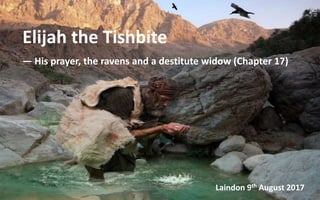 Elijah the Tishbite
— His prayer, the ravens and a destitute widow (Chapter 17)
Laindon 9th August 2017
 