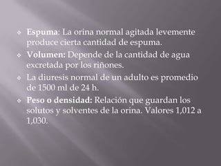 transparencia: la orina normal recién emitida es trasparente.