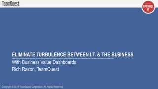 Copyright © 2015 TeamQuest Corporation. All Rights Reserved.
ELIMINATE TURBULENCE BETWEEN I.T. & THE BUSINESS
With Business Value Dashboards
Rich Razon, TeamQuest
 
