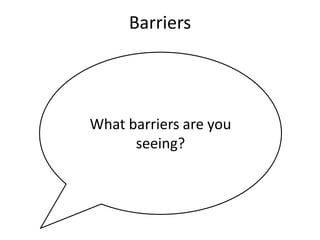 Barriers

What barriers are you
seeing?

 