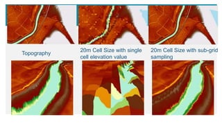 Topography
20m Cell Size with single
cell elevation value
20m Cell Size with sub-grid
sampling
 