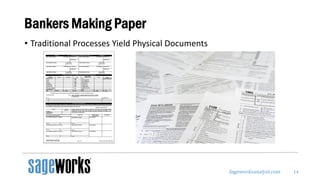 Sageworksanalyst.com
Bankers Making Paper
• Traditional Processes Yield Physical Documents
14
 