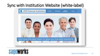 Sageworksanalyst.com
Sync with Institution Website (white-label)
36
 