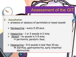 History of surgery or illness affecting the GI tract.