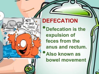 DEFECATIONDefecation is the expulsion of feces from the anus and rectum. 