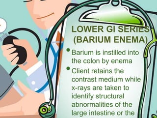 white plaques w/in  red patches may be malignant lesionstongue – color, mobility, symmetry, ulcerations / lesions or nodulespharynx – observe the uvula, soft palate, tonsils, posterior pharynx    signs of inflammation (redness, edema, ulceration, thick yellowish secretions), assess also for symmetry of uvula and palateAssessment of the GITMTCAT '09b.)  Abdomen         -  assess for the presence or absence of tenderness, organ enlargement, masses, spasm or rigidity of the abdominal muscles, fluid or air in the abdominal cavityAnatomic Location of OrgansRUQ – liver, gallbladder, duodenum, right kidney, hepatic flexure of colonRLQ  - cecum, appendix, right ovary and fallopian tubeLUQ – stomach, spleen, left kidney, pancreas, splenic flexure of colonLLQ – sigmoid colon, left ovary and tube