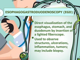 abdominal distension, measure abdominal girth or circumference at the level of umbilicus or 2-5 cm. belowAssessment of the GITMTCAT '092.  Auscultationpresence or absence of peristalsis or bowel sounds