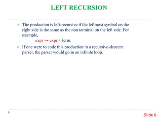 Elimination of left recursion | PPT