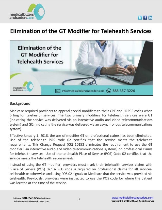 Elimination of the GT Modifier for Telehealth Services