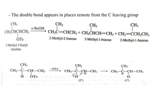 - The double bond appears in places remote from the C leaving group
 