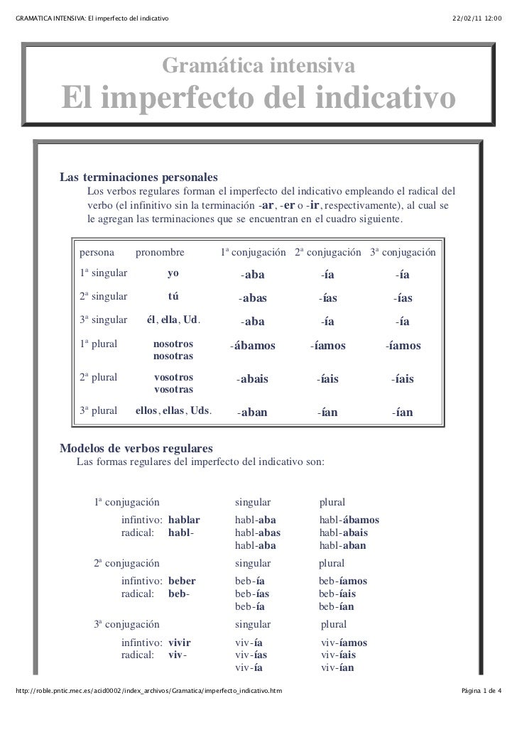 El imperfecto formas