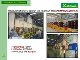 LEAN MANUFACTURING



    PRODUCTION UNITS DESIGN with RESPECT TO LEAN MANUFACTURING




       ONE PIECE FLOW
       FRONTAL FEEDING
       PRODUCE with KANBAN
 