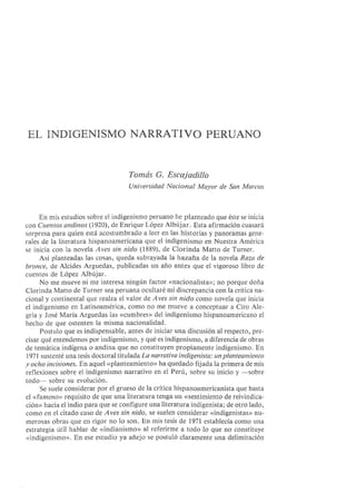 El indigenismo narrtivo peruano